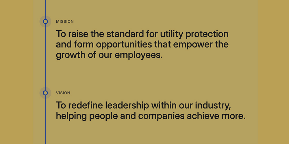 Mission and vision text on tan background; growth and empowerment theme.
