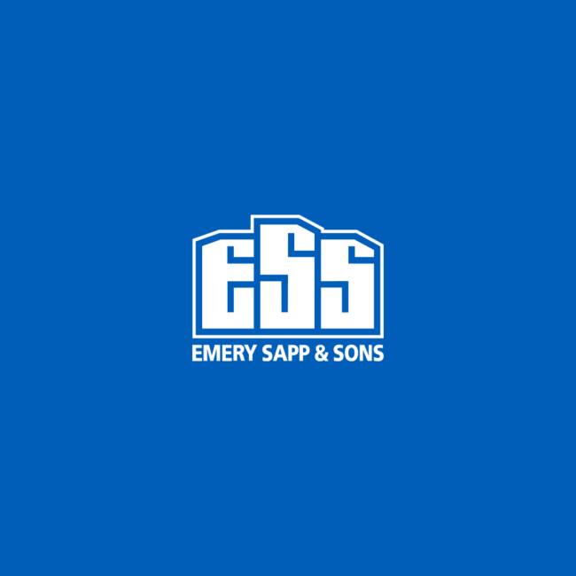 White ESS logo and EMERY SAPP & SONS text on blue.