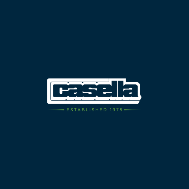 Casella logo in bold white with blue outline, green ESTABLISHED 1975 below.