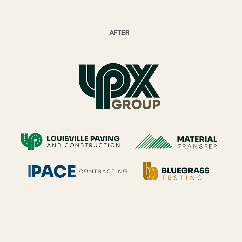 UPX Group logo above four subsidiary logos with labels.