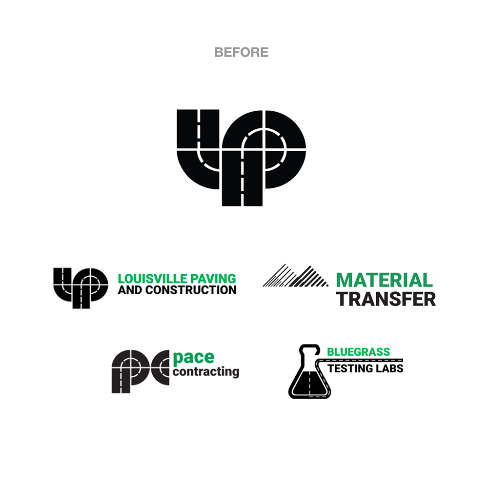 Four black and white logos, 