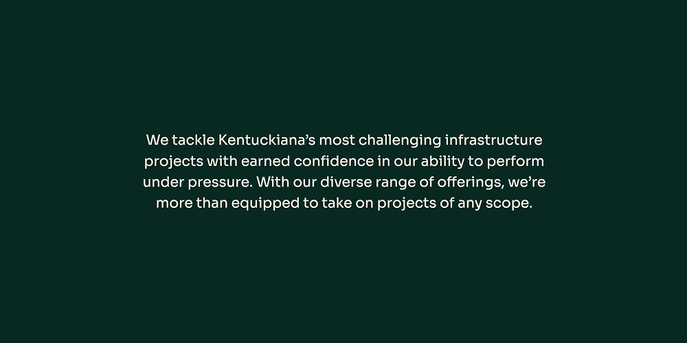White text on dark green background: expertise in Kentuckiana projects.