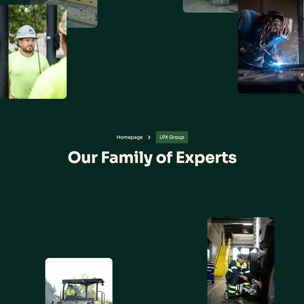 Workers and machines form a collage around 