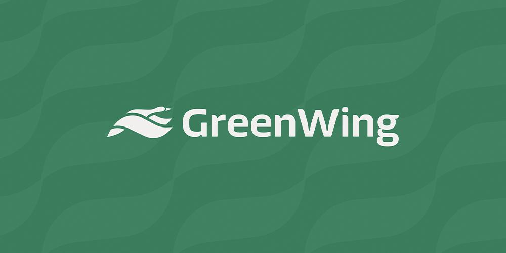 GreenWing logo with wing icon and text on green background.